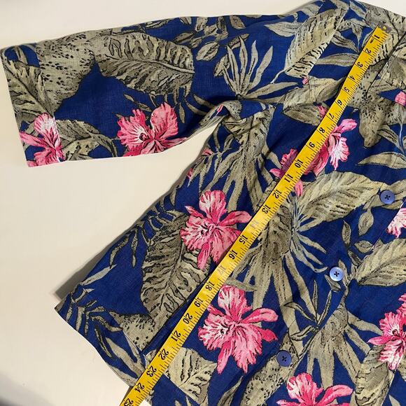 Chico's Tropical Linen Button Topper Size 2 (Womens Large) Blue & Pink Hawaiian - Picture 6 of 6